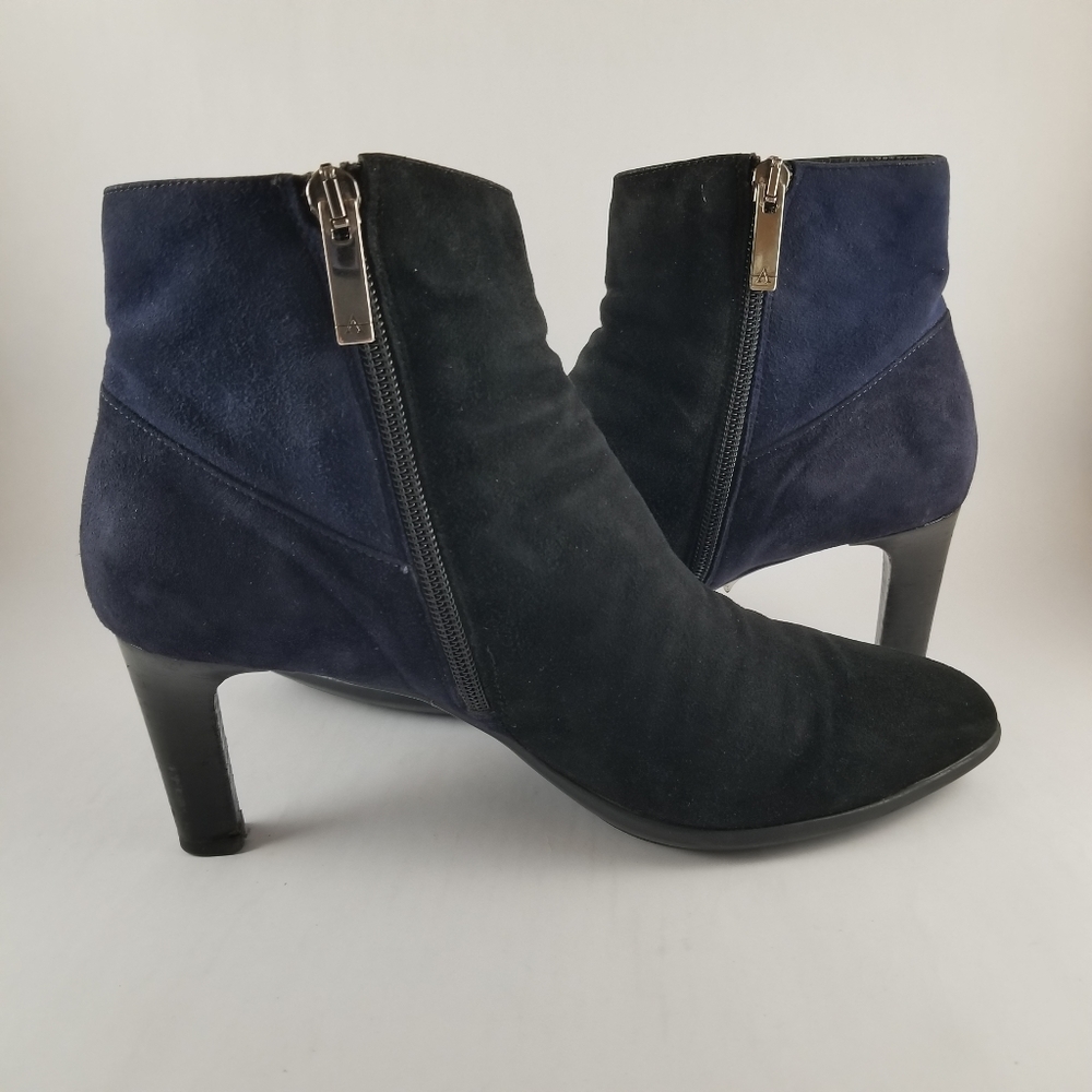 Aquatalia Tri-color Suede Zipper Black Booties